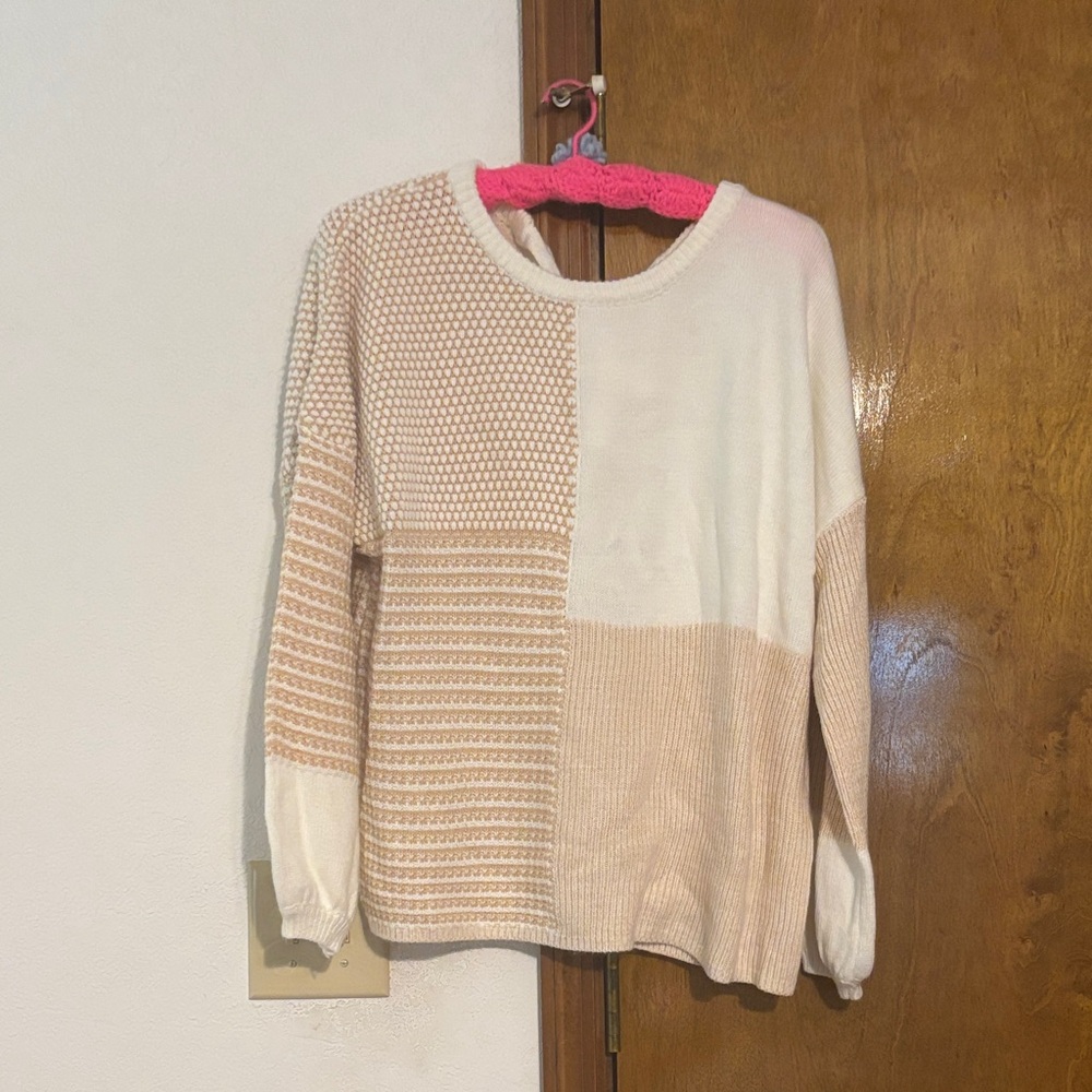Colorblock Sweater - Cream and Tan